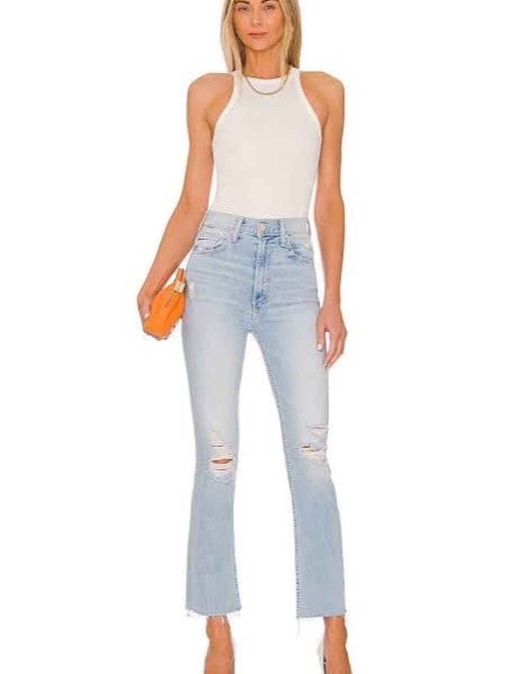 Mother Rider High Waisted Rider Ankle Fray Jeans in Island Afterhours
